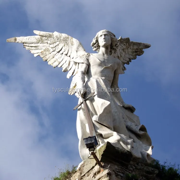 Life Size Marble Figure Stone Male Angel Statue With Large Wings For