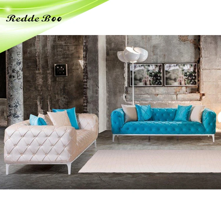 Modern Malaysia Chesterfield Blue Faux Leather Ktv Sofa 