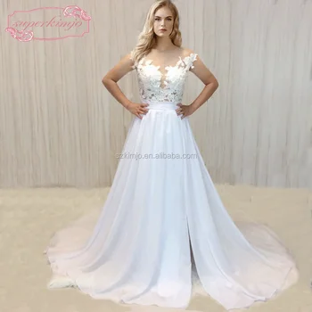 Chiffon Beach Wedding Dresses China 2018 Lace Applique A Line Cap