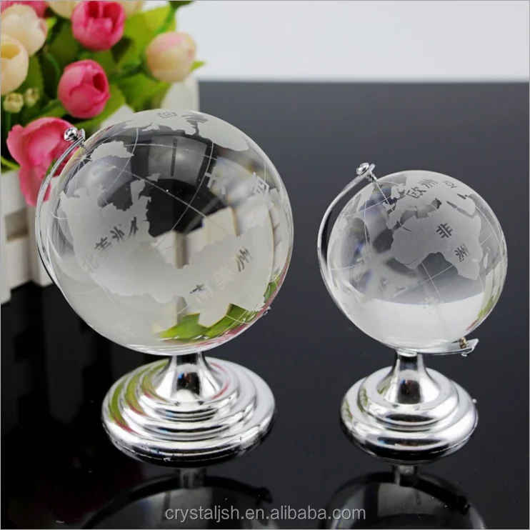 Round Earth Globe World Map Crystal Glass Clear Paperweight Stand Desk Decor