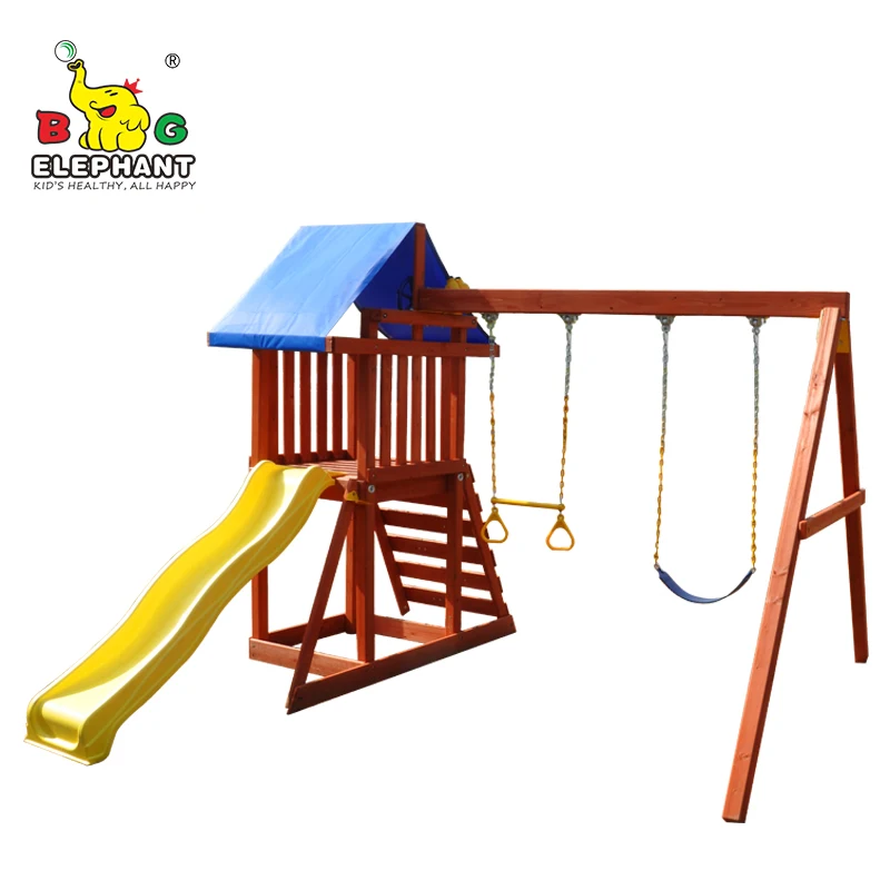 wooden garden swing and slide set
