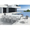 Luxury 8 armrest chairs rectangle table white aluminum outdoor garden furniture dining room set
