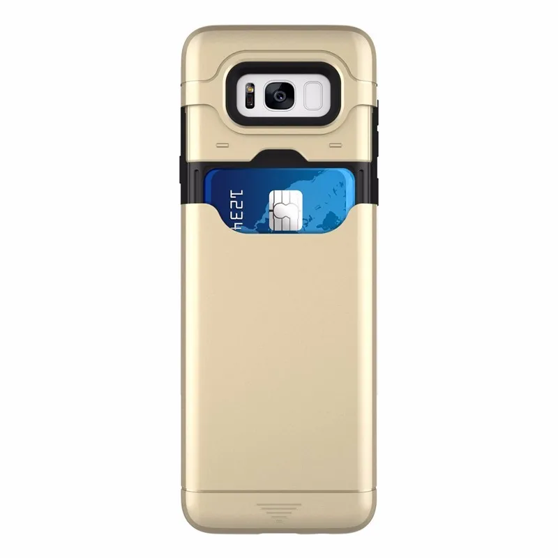 downward slide out Put in 2 Card Slot Phone Case for S8 S8 plus Card Slot Holder Dual Layer 2 in 1 TPU+PC Case For Galaxy S8
