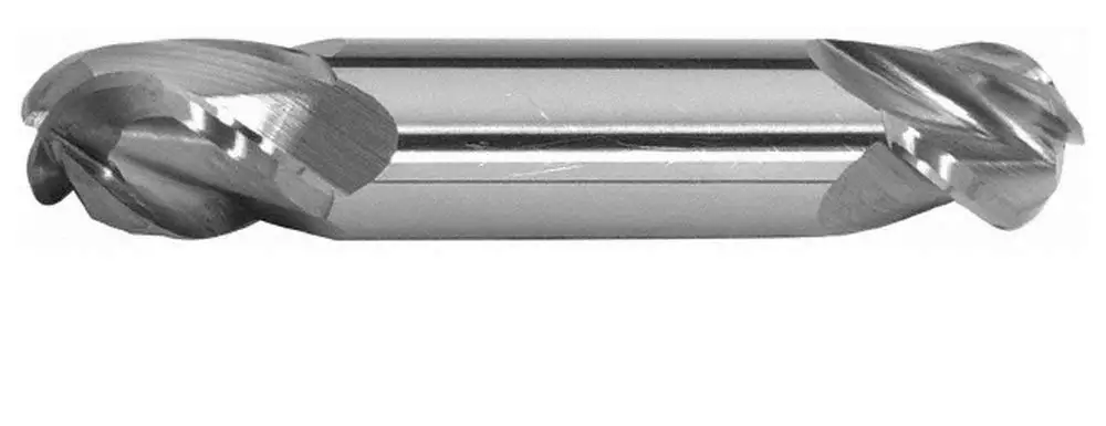 5/16" Diam, 3/4" Length of Cut, 4 Flute Solid Carbide Ball End Mill, TiCN Finish, Double End, 3-1/2" OAL, 3/8" Shank Diam, 40° Helix, Spiral Flute, Centercutting