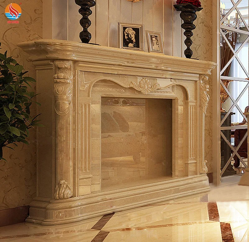 Factory Directly Hand Caving Natural Beige Marble Surround Stone
