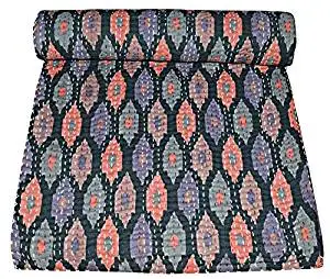 Indian Twin Ikat kantha quilt bohemian twin bedding coverlet / throw picnic blanket / handmade vintagecotton Twin kantha quilt bohemian twin bedding coverlet / throw picnic blanket / handmade vintage