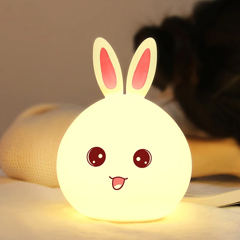 Zogifts Rechargeable 7 Colors Rabbit Usb Children Animal Light Silicone Soft Cartoon Baby Nursery Lamp Led Night