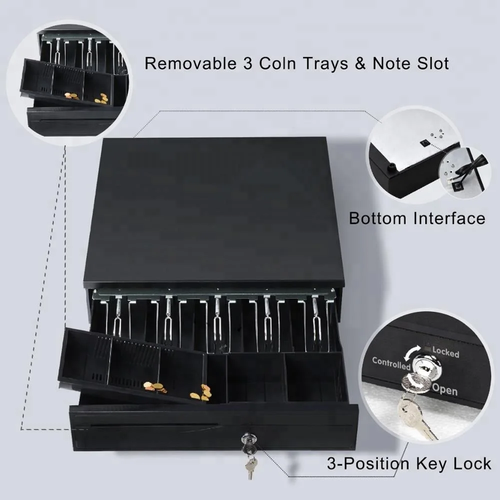 12v/24v Heavy Duty Cash Till Drawer With 5 Bills 5 Coins Tray Removable