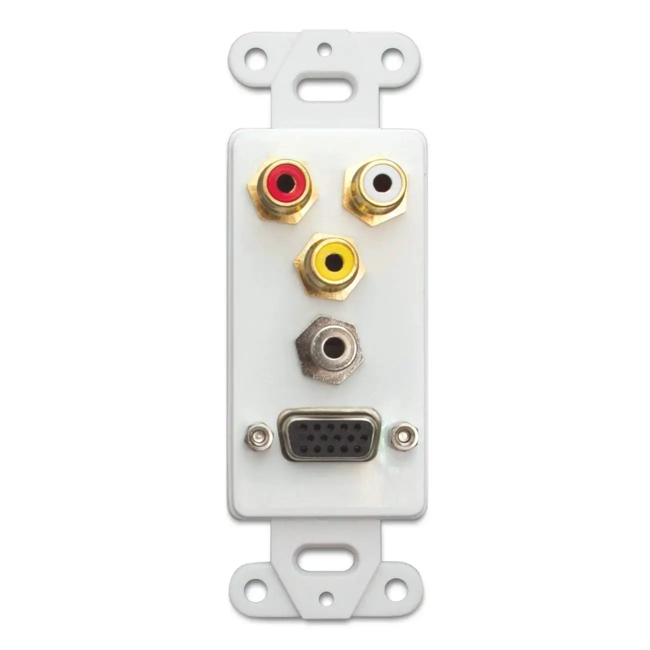White 1 VGA Coupler and 3 RCA Couplers 301-4001 Decora Wall Plate Insert