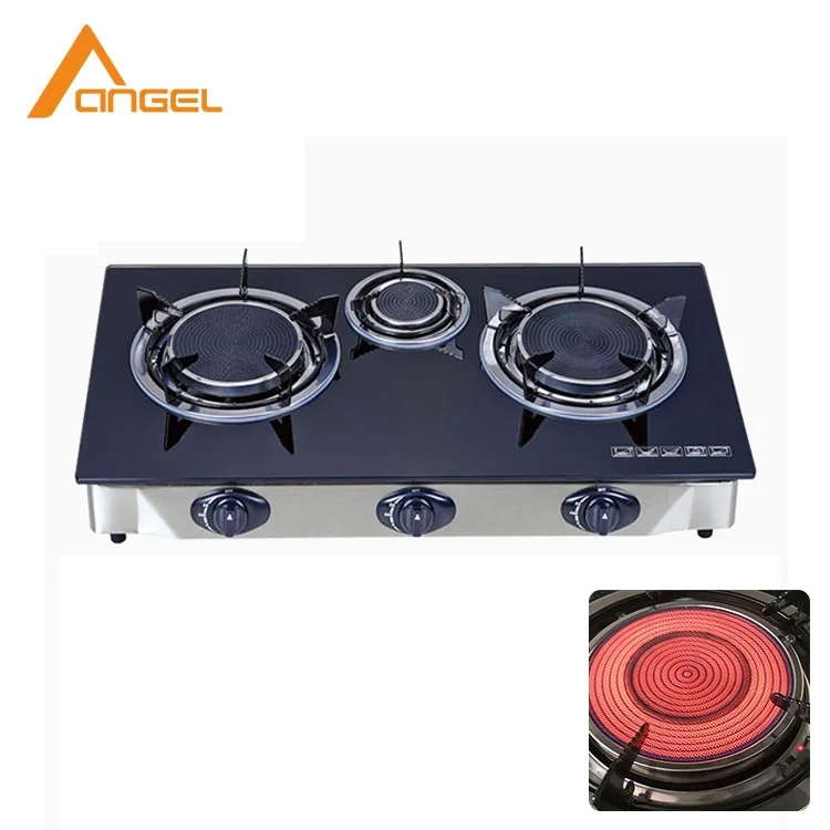 Commercial Portable 3 Burner Gas Stove Green Portable Cook Glass