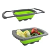 Wholesale Fruit Expandable Foldable Basket Strainer Over The Sink Plastic Silicone Folding Colander