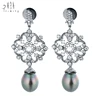 Wholesale Price Top Quality Drop 18k Gold Artificial Black Pearl Antique Earrings Vintage Wedding Jewelry