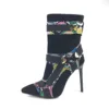 Oem Shoes Factory Fashion Winter Snake Pattern PU Artificial Leather High Heel Women Boot