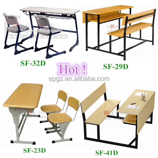 School Classroom Furniture Connected School Desk And Bench,Double Desk ...