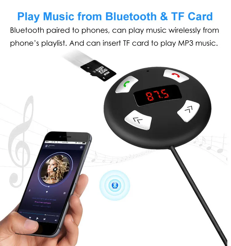 Supports,Radio Tuner,MP4 Players,MP3/MP4 Players Combination and CE Certification Handsfree Car Kit