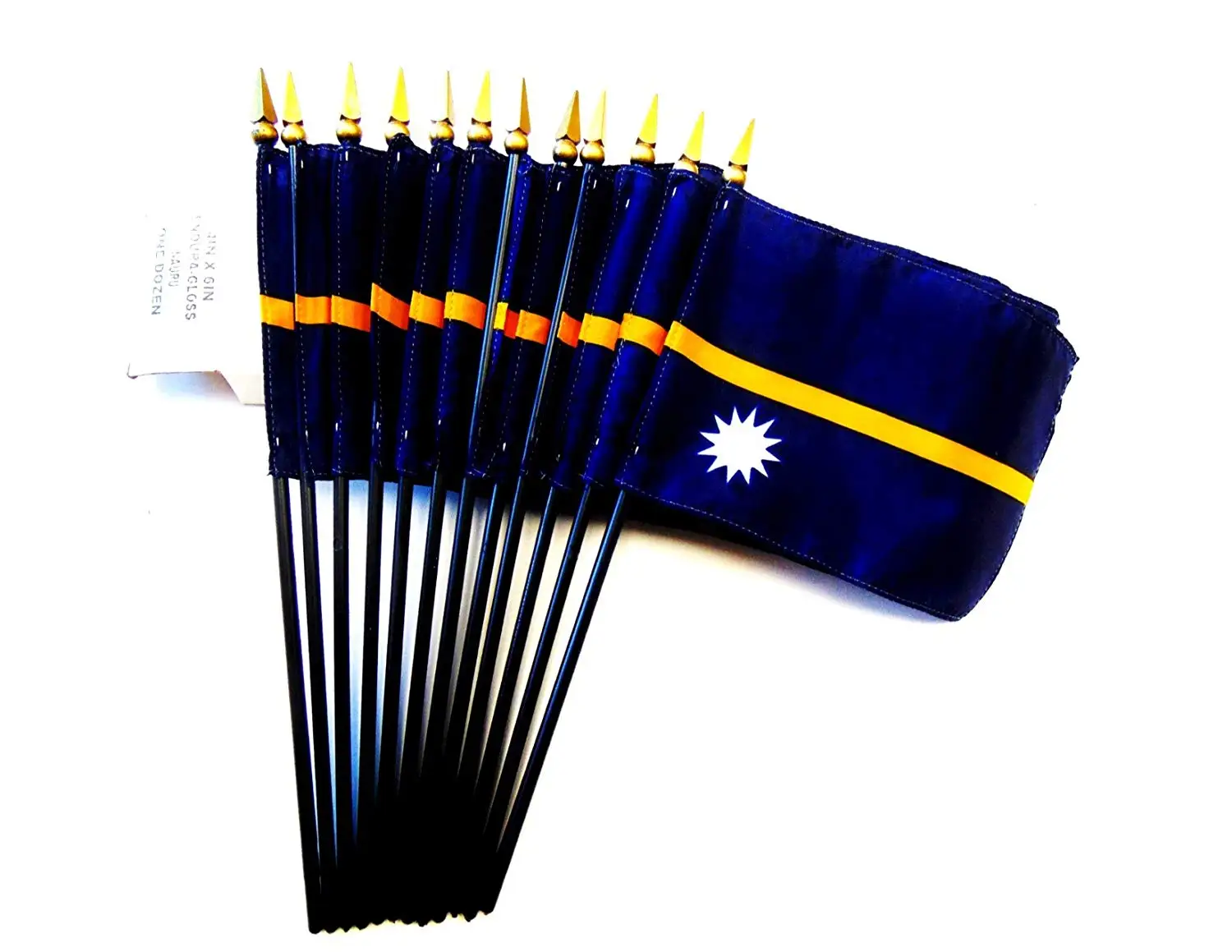 MADE IN USA!! Box of 12 Nauru 4"x6" Miniature Desk & Table Flags; 12 American Made Small Mini Nauruan Flags in a Custom Made Cardboard Box Specifically Made for These Flags