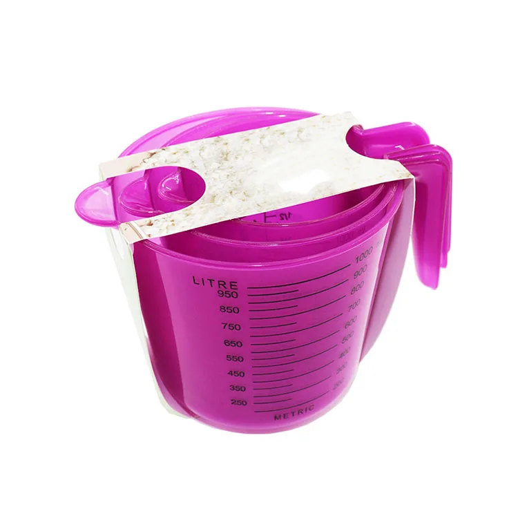 2018 Amazon Hot Sale New Product Plastic  Baking Gadget Measuring Cups 3 Set Double  Scale Cup Measuring Spoon Kitchen Tool