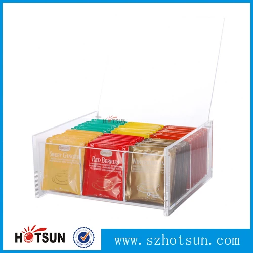 High Quality Clear Tea Bag Storage Box Acrylic Tea Caddy With Cover Lid