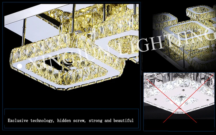 Multi-combination led modern Stainless Steel Crystal decorative square ceiling lamp