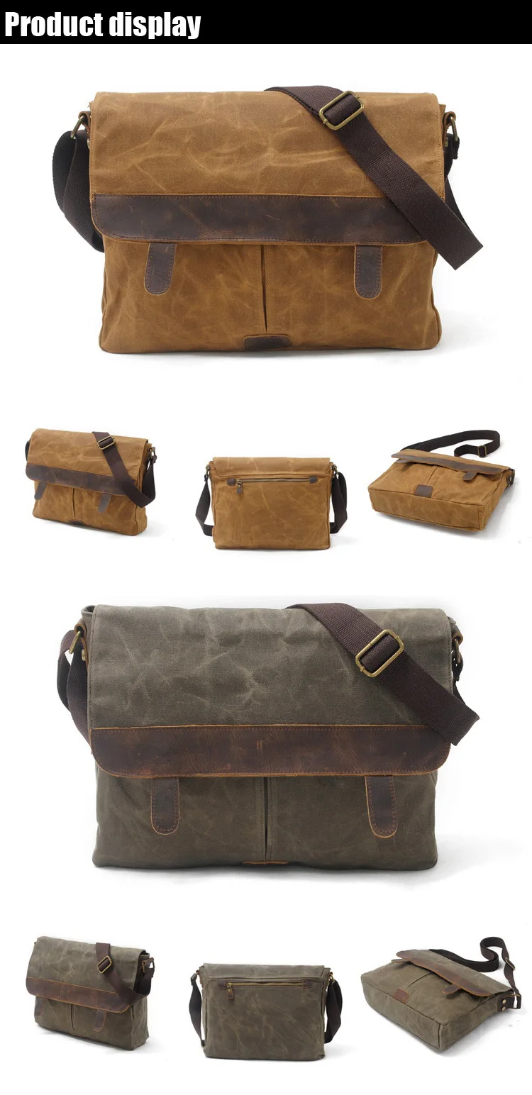 Popular Water Proof Vintage Waxed Canvas Leather Unisex Trim DSLR SLR Camera Shoulder Messenger Cross Body Bag