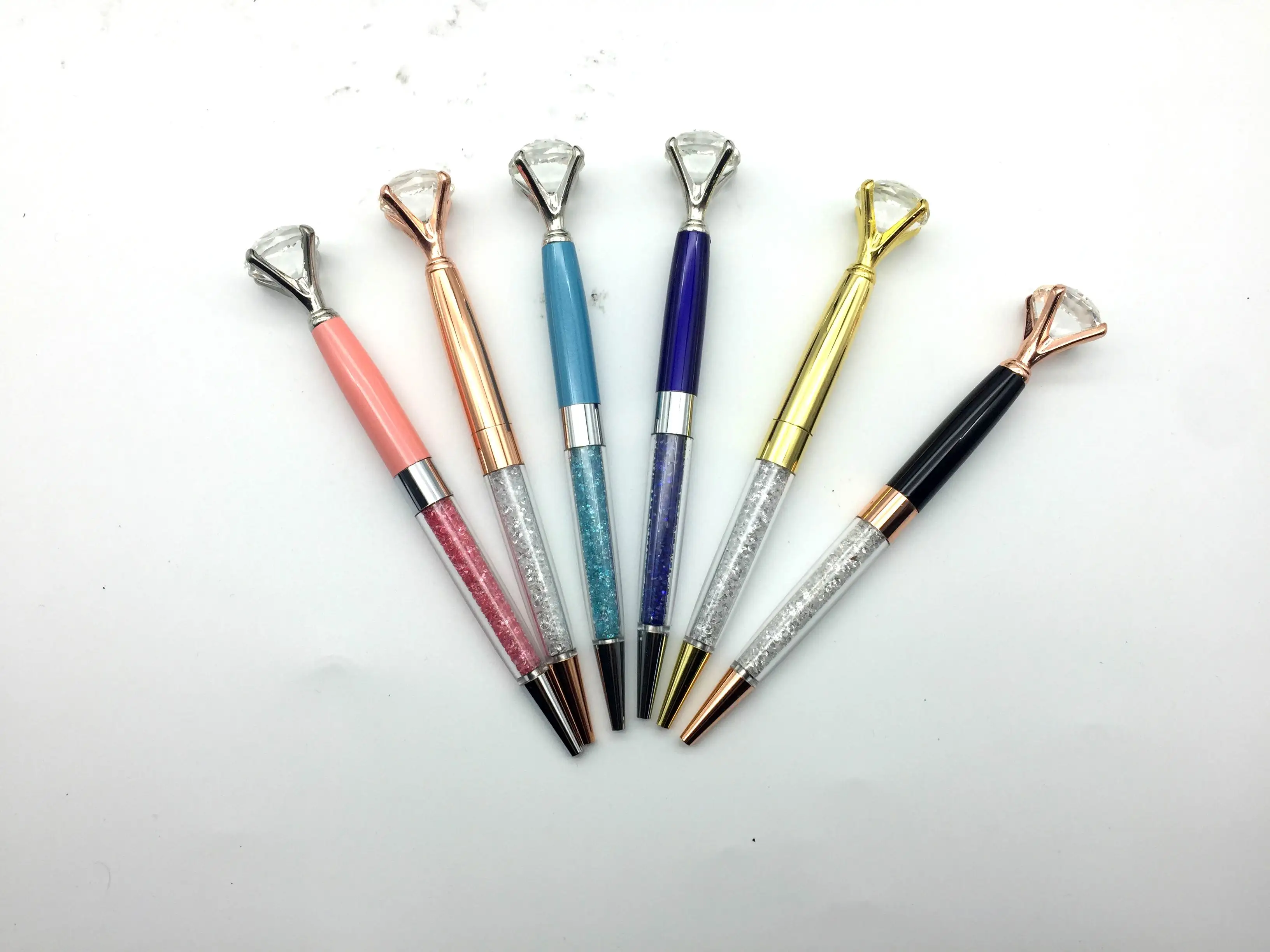 6 Pieces Big Crystal Diamond Pen Metal Black Ink Ballpoint Pen-Rose gold 
