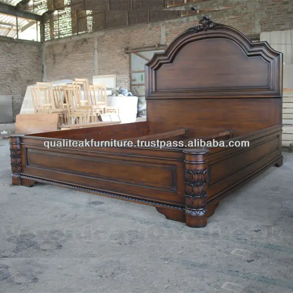 Wooden Carved Bed Design With Dragon Sculpture And Sutudded Leather