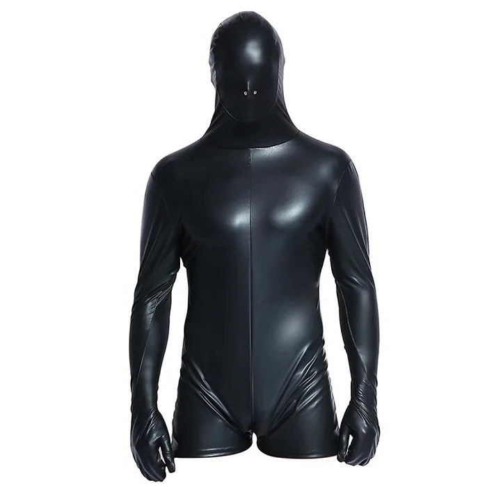 Sexy Men Faux Leather Jumpsuit Latex Catsuit Bondage Zipper Wet Look