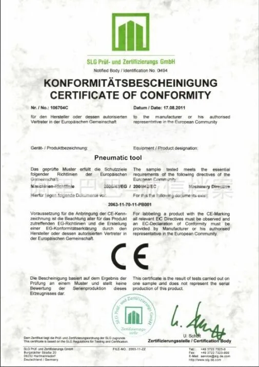 CE Pneumatic clipping tool CE Certificate.