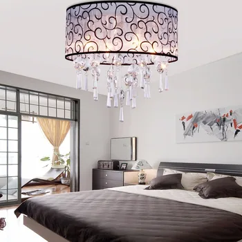 Fabric Cover Transparent Crystal Chandelier Pendant Light With 4 Lights Drum Flush Mount Ceiling Light Fixture Buy Crystal Chandelier Pendant