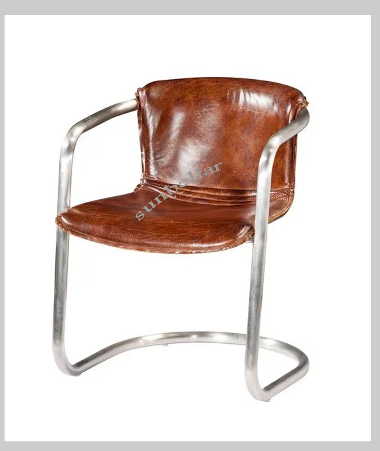 Dining Chair Leather Metal Frame Iron Genuine Leather Leisure Chair