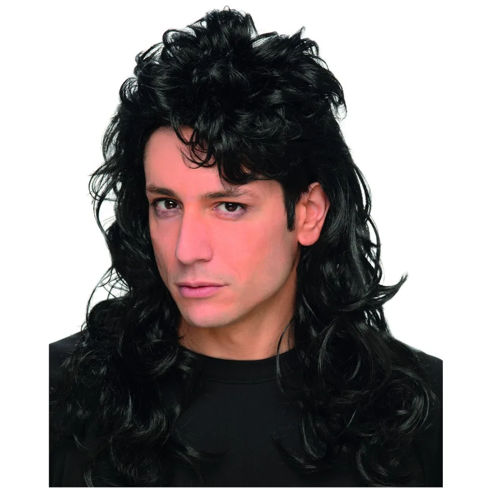 Adult 80s Rock And Roll Costume Diva Spiky Long Curly Brown Mullet Wig ...