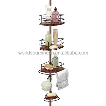 Tension Pole Shower Corner Caddy In Teak Oil Rubbed Bronze Tension Pole Shower Corner Caddy In Teak Oil Rubbed Bronze