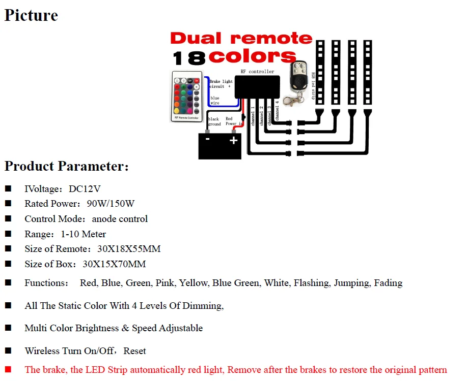 6pcs Super Slim PVC RGB Motorcycle ATV Flexible Strip LED Light Lamp NEON Two Remote Kit