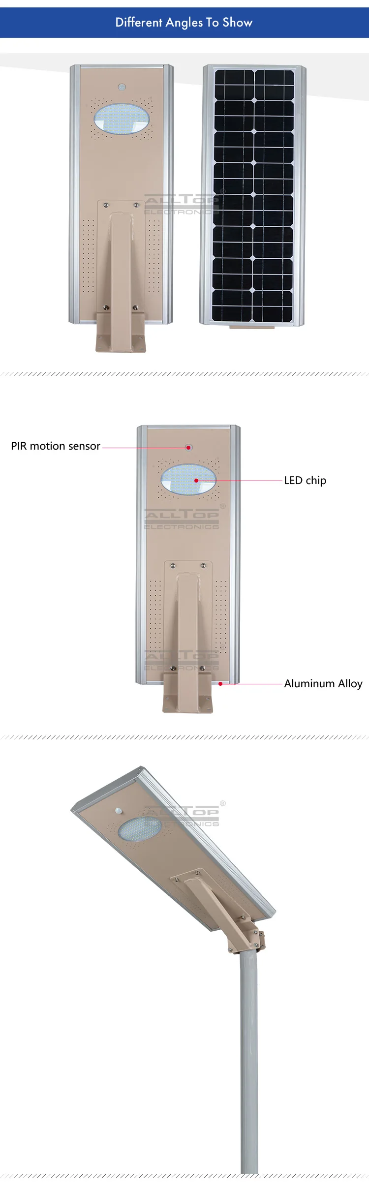 ALLTOP High efficiency all in one solar panel motion sensor 8w 15w 25w integrated led solar street light
