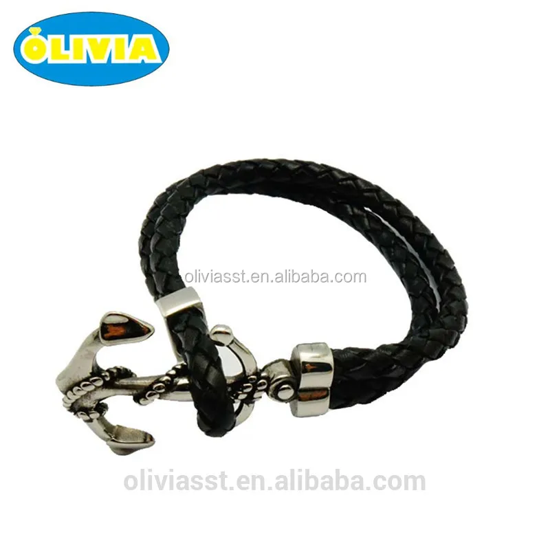 professional custom ornaments genuine woven magnetic clasp fashion mens leather bracelet