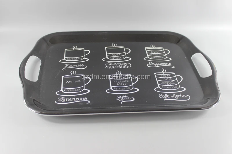 Black Melamine Serving Tray , Plastic Tray with hanlde