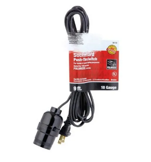 J100355 Hanging Light Bulb Socket 10m Long Extension Cord Adapter 18/2