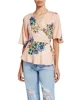 Ladies 3/4 sleeves floral print wrap top with ties at waist