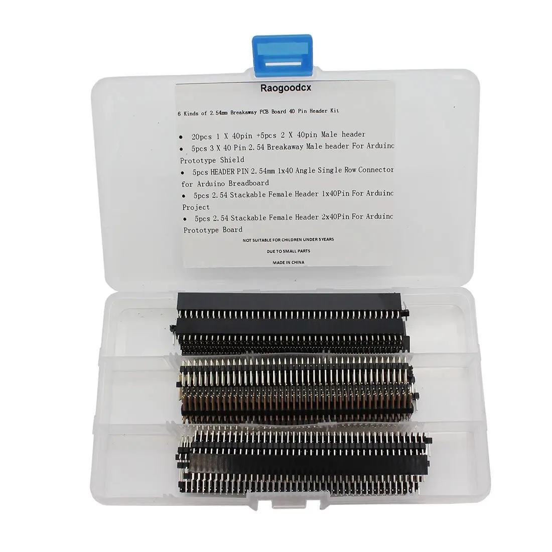 Raogoodcx 45Pcs 6 Kinds of 2.54mm Breakaway PCB Board 40 Pin Male and Female Pin Header Connector Kit for Arduino Prototype Shield