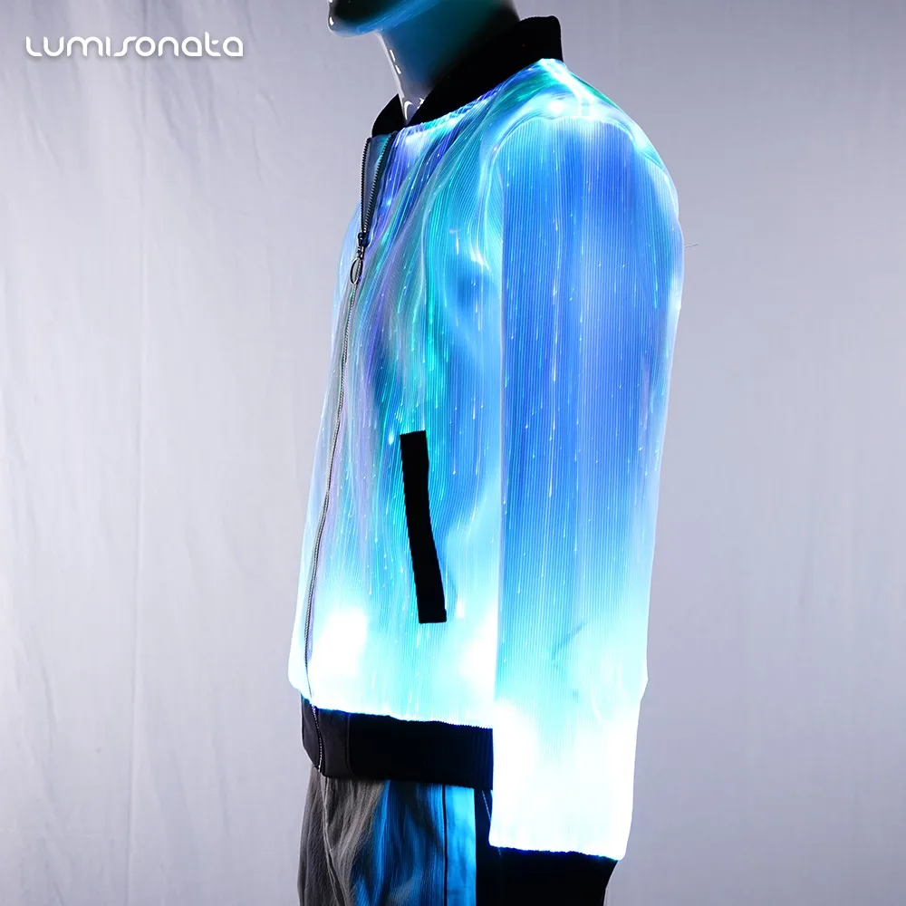 Men Women Led Light Jacket Luminous Fiber Optic Jacket For Music Edc