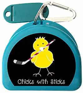 Zumoe Ice Hockey Mouth Guard Case Hockey Mouth Guard Case Ice Hockey Retainer Case or Ice Hockey Dental Case Called Chick with Ice Hockey Sticks, over 50 Designs and 9 Colored Cases Available