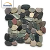 Wall Decor Round Mosaic Natural River Pebble Shaped Marble Mosaic Grey Pebble Stone Mosaic