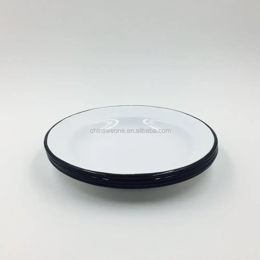 20cm/24cm Antique Vintage White Enamel Metal Dinner Plates With