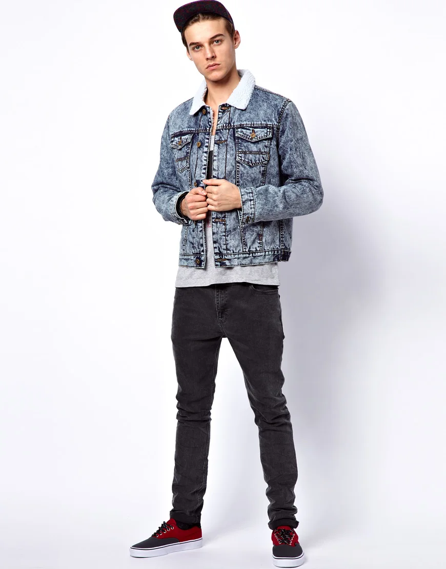 Men's Light Blue Denim Sherpa Jacket Fur Lining Buy Men's Light Blue