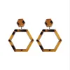 Vintage Fashion Statement Geometry Sexangle OL Office Stud Dangle HexagonTortoise Shell Acrylic Boho Earring