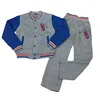 Children sherpa fleece lined grey varsity jacket and blue pants boys baseball fleece set