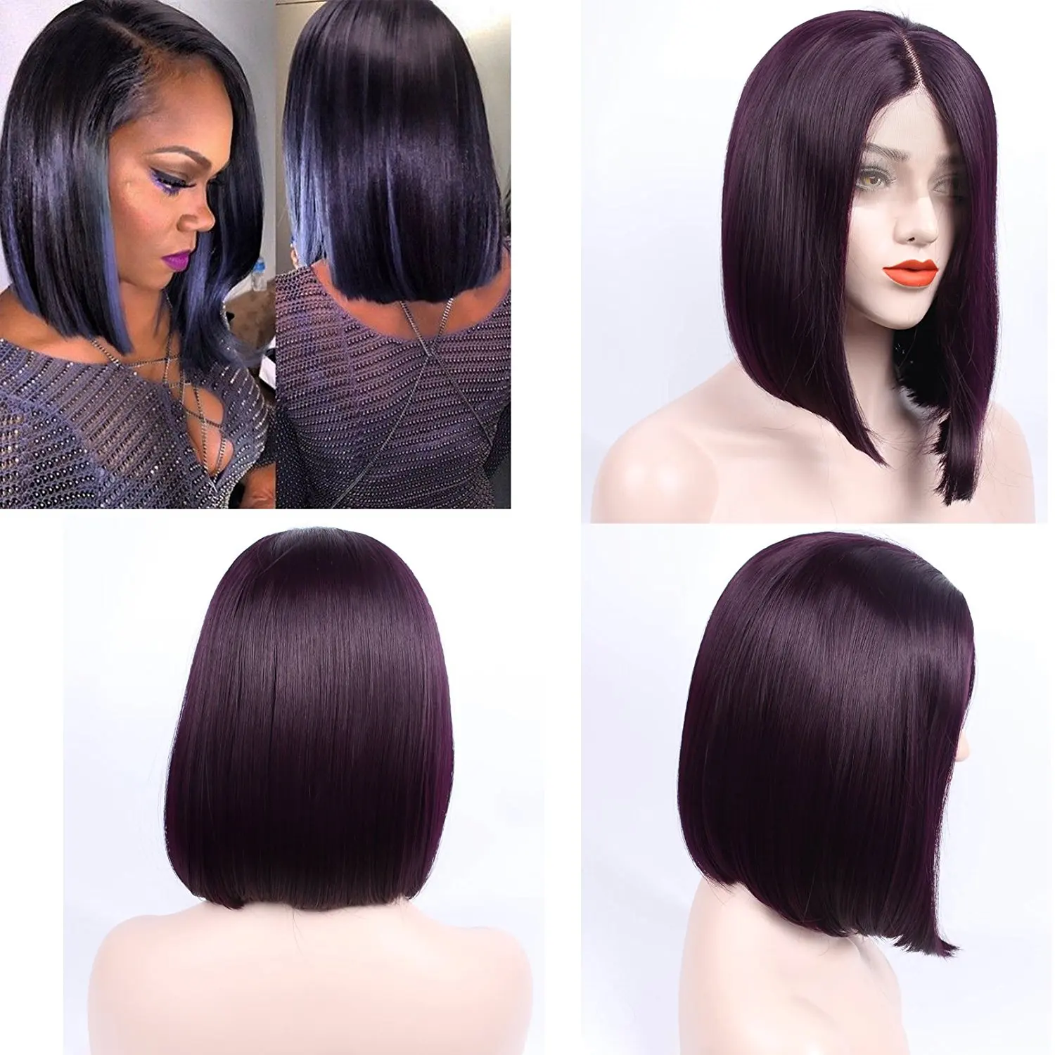 black and purple bob wig