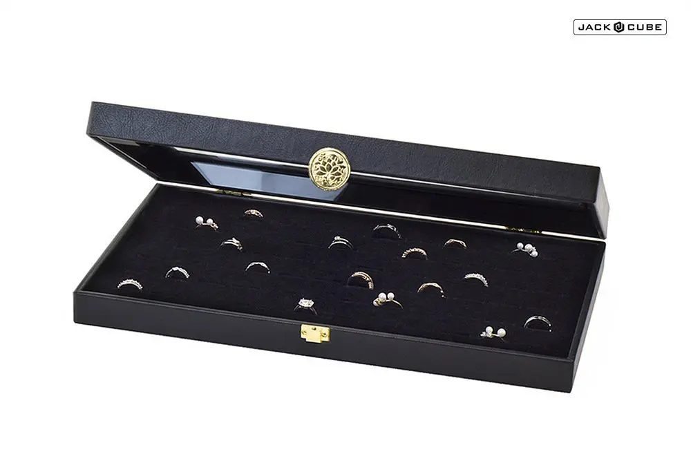 Jack Cube Ring Display Organizer Storage Box Case Tray Holder, Jewelry Display Organizer with 72 Slot Ring display(Black+Gold)-MK102A