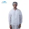 Food Workshop Overalls Front Snap Fasteners Medical Chemical White Disposable Lab Coats With Elastic Cuff