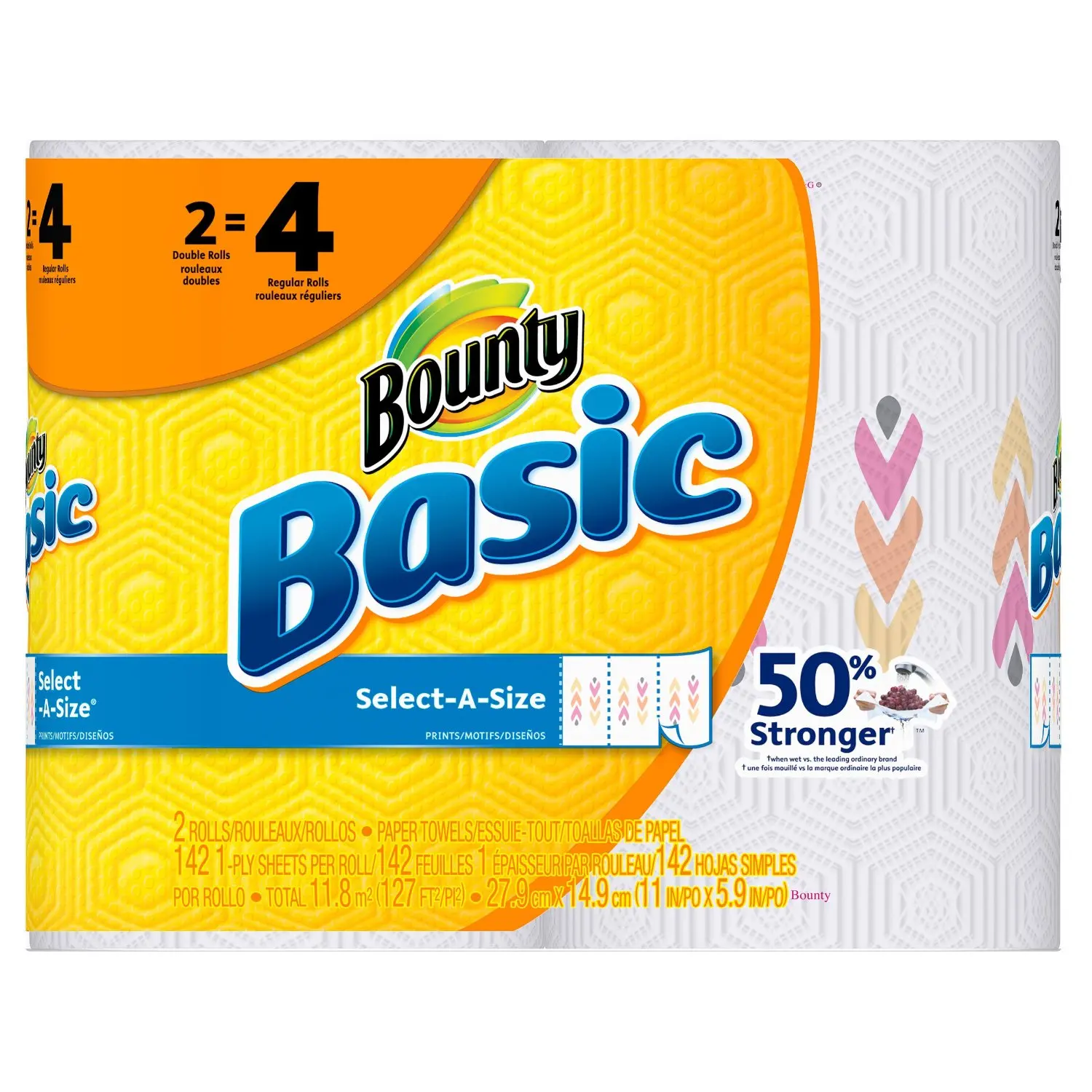 Bounty Paper Towels, Basic Select-a-Size Paper Towels, Prints, Double Roll Paper Towels, 2 Count (Pack of 12)